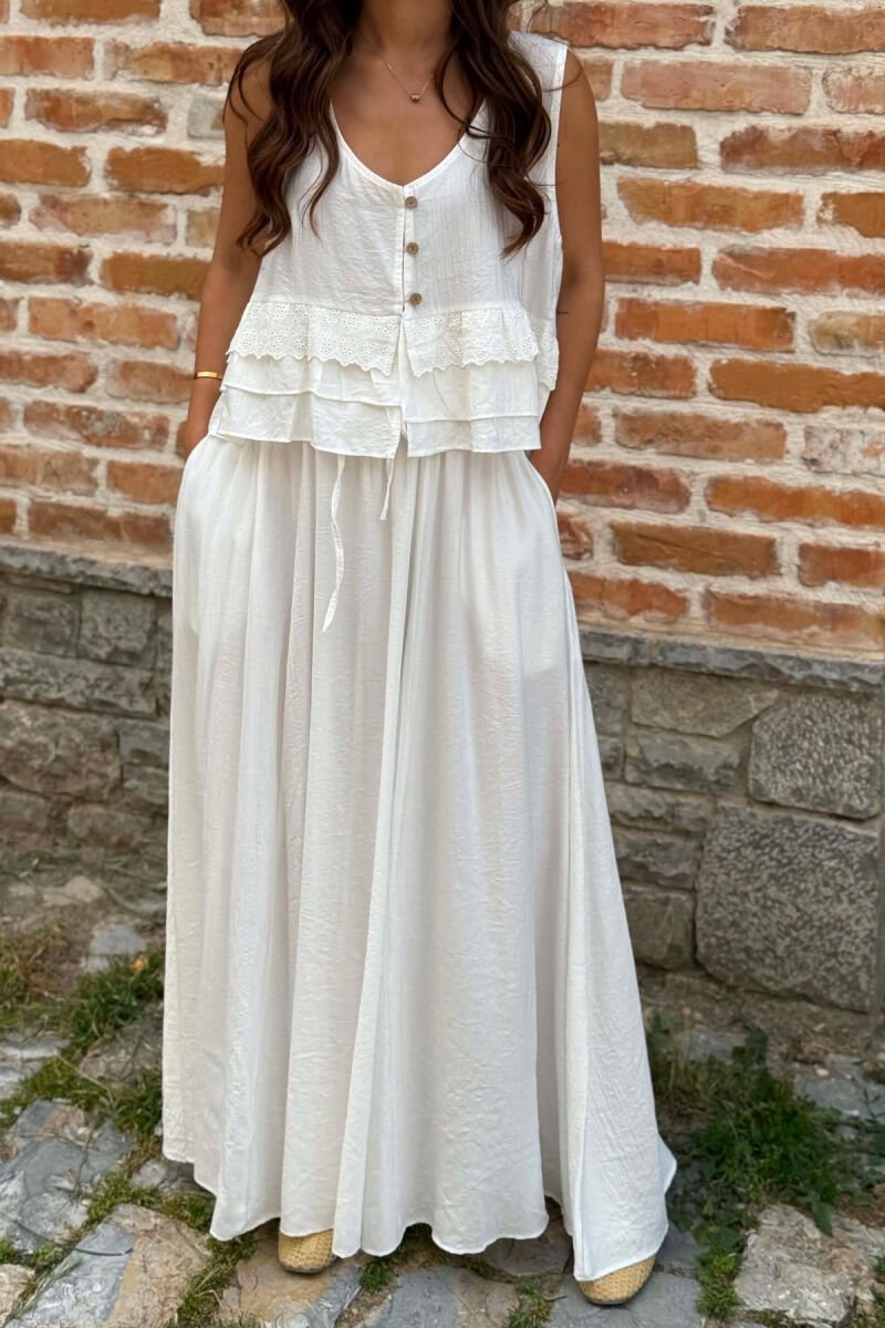 EMBROIDERED VEST+ SKIRT WOMAN SET WHITE-E BARDHE - 2