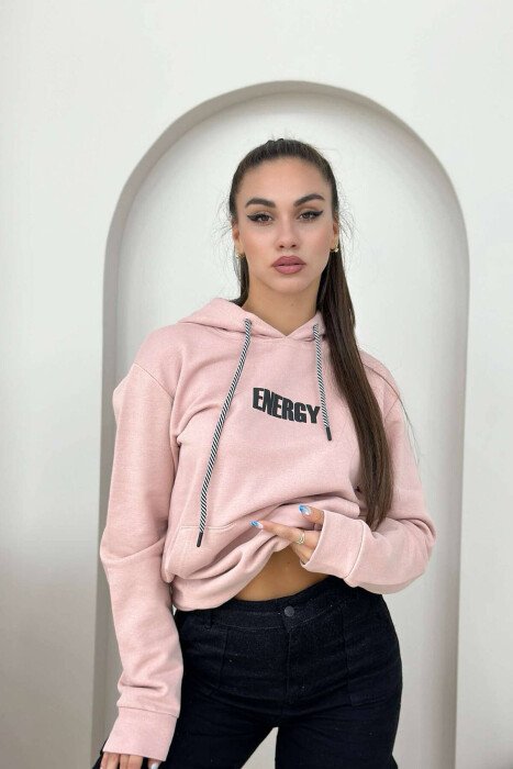 ENERGY COTTON HOOD WOMAN HOODIE POWDER/PUDER - KLAUDIO FASHION