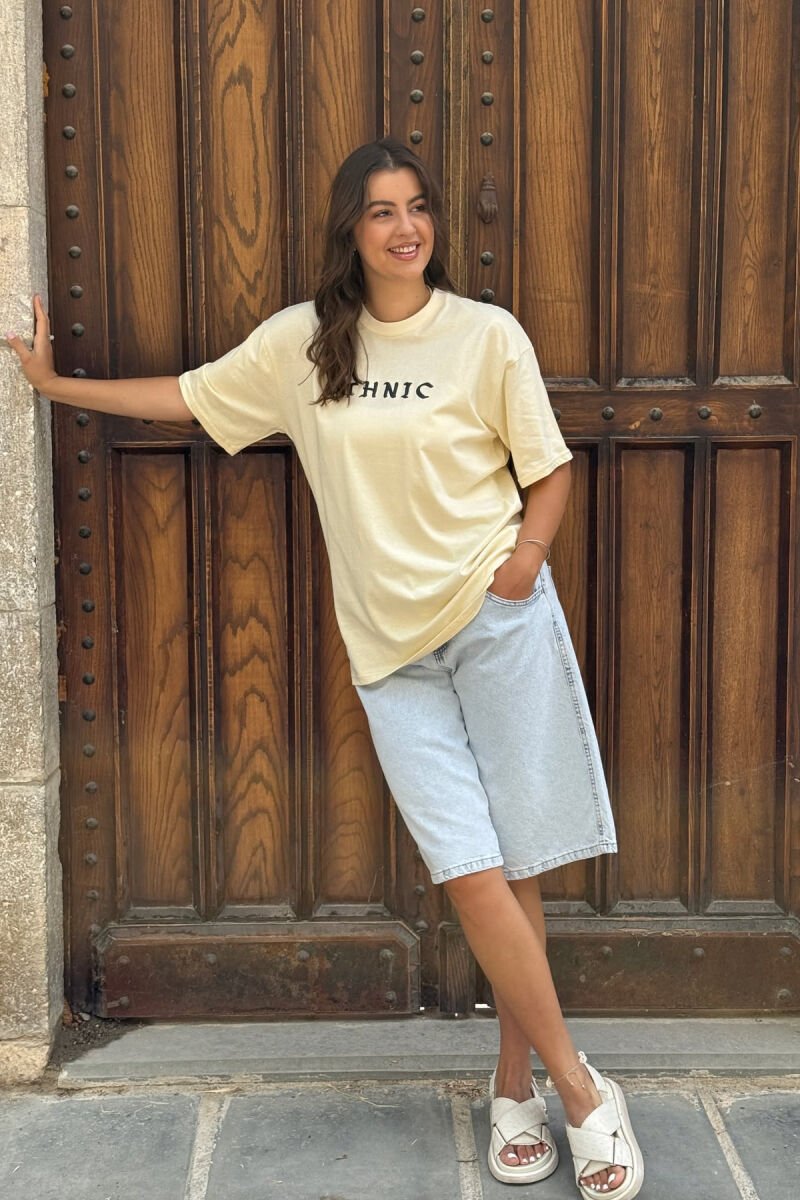ETHNIC WRITTING ONE COLOR WOMAN T-SHIRT CREAM/KREM - 1