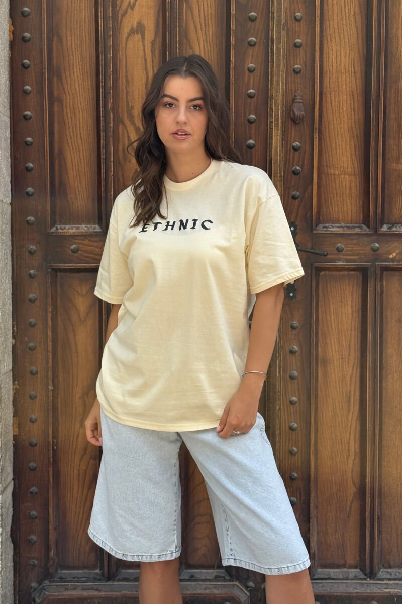 ETHNIC WRITTING ONE COLOR WOMAN T-SHIRT CREAM/KREM - 2