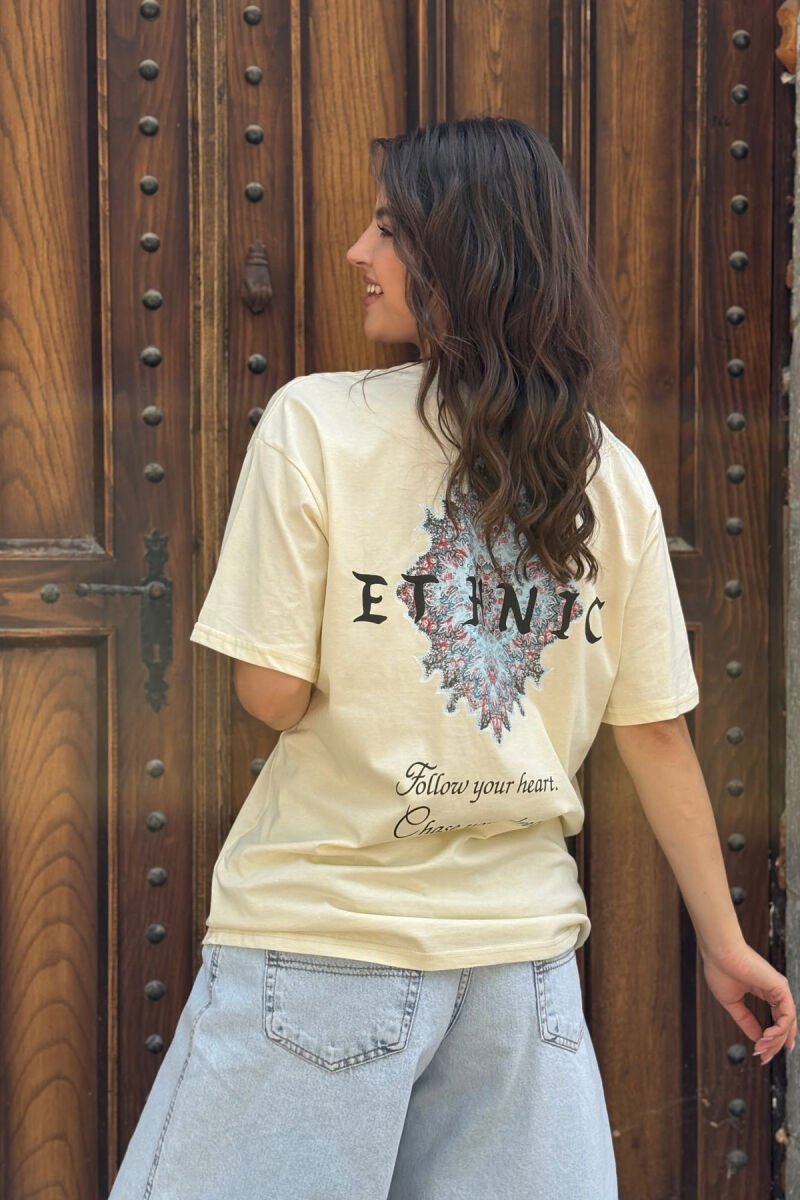 ETHNIC WRITTING ONE COLOR WOMAN T-SHIRT CREAM/KREM - 4