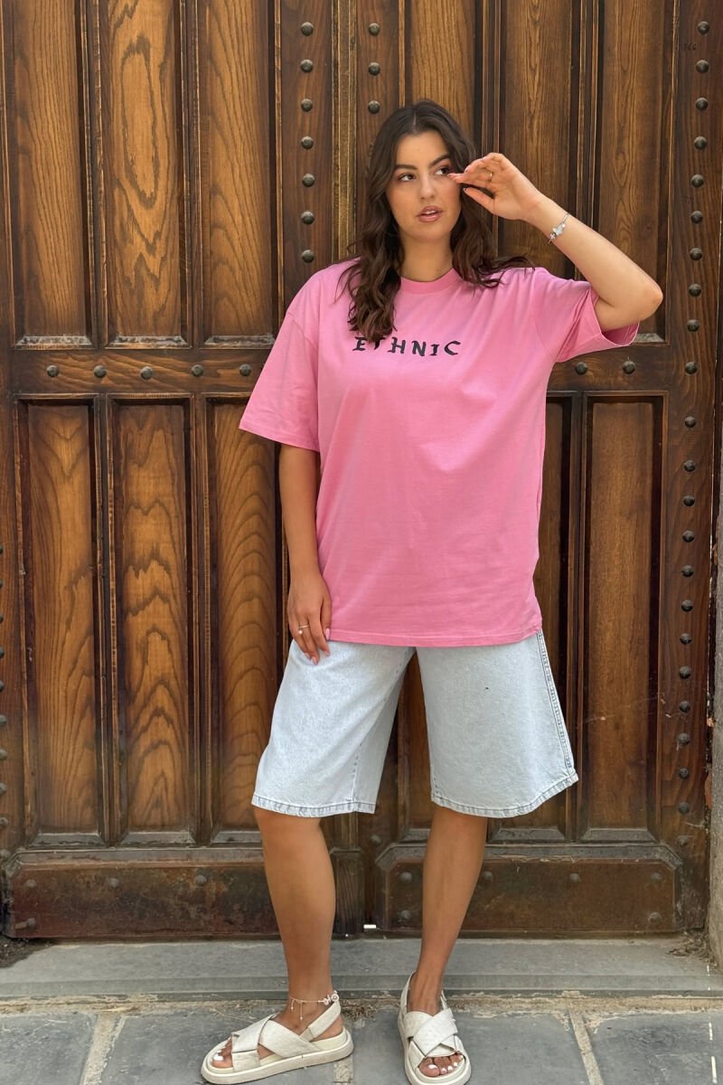 ETHNIC WRITTING ONE COLOR WOMAN T-SHIRT PINK/ROZE - 1