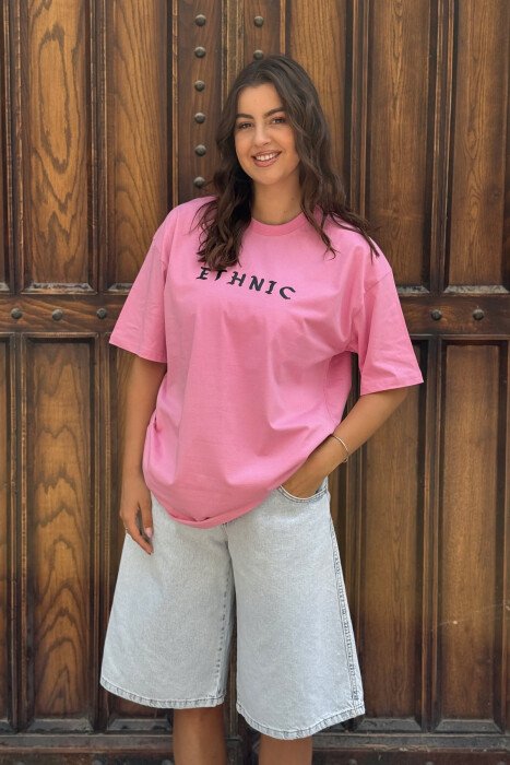 ETHNIC WRITTING ONE COLOR WOMAN T-SHIRT PINK/ROZE - 2