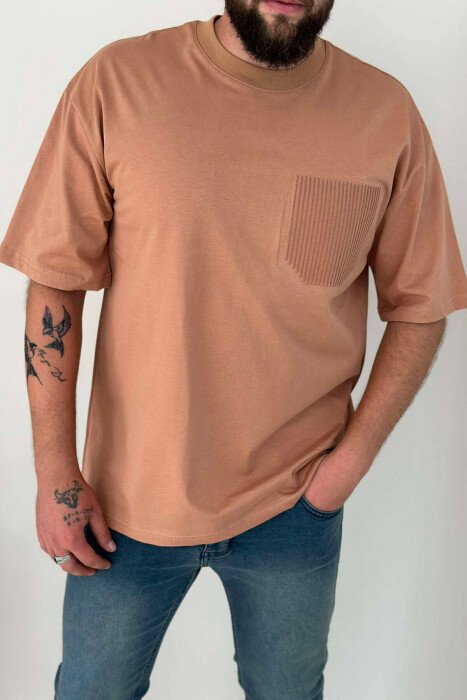 FAKE POCKET DESIGN MEN T-SHIRT BROWN/KAFE - KLAUDIO FASHION