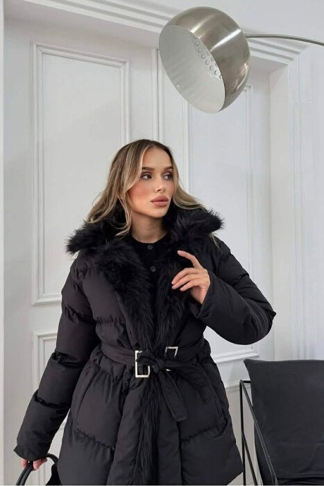 FAUX FUR DETAIL LACING WOMEN PUFFER JACKET BLACK/ E ZEZE - 5