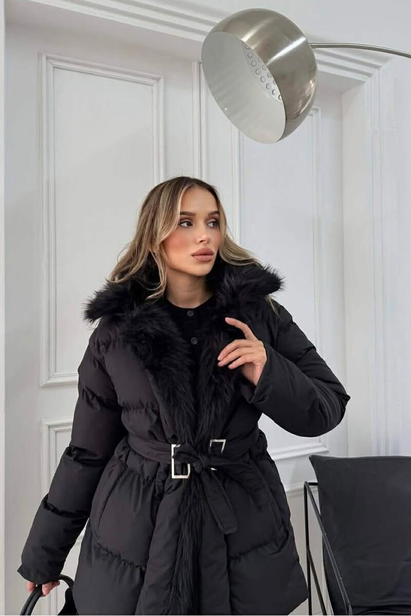 FAUX FUR DETAIL LACING WOMEN PUFFER JACKET BLACK/ E ZEZE - 5