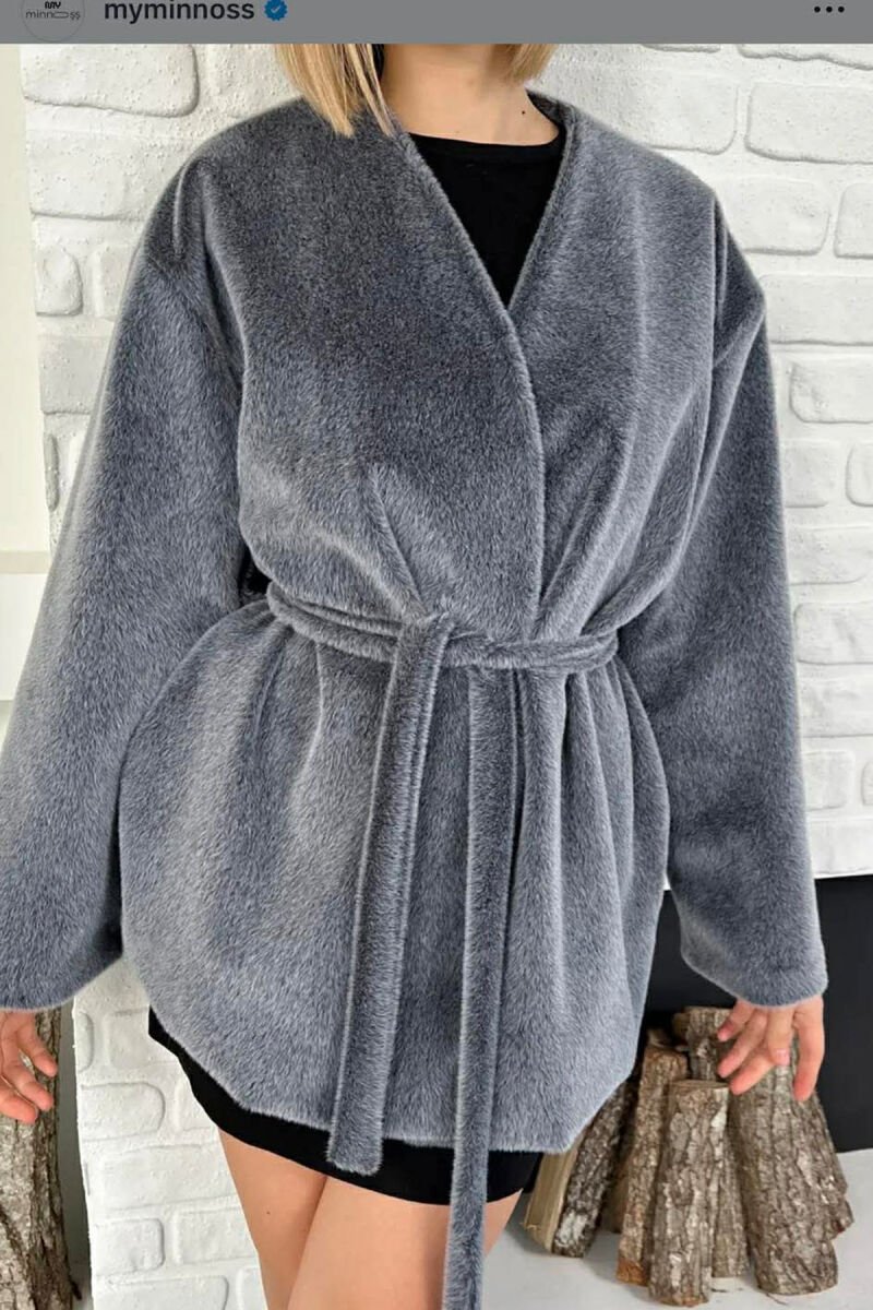FAUX FUR LACING ONE COLOR WOMEN COAT GREY/GRI - 2