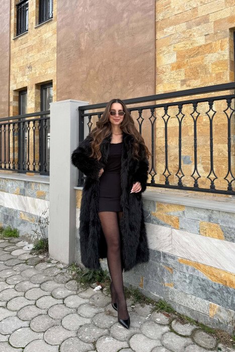FAUX FUR LONG WOMAN COAT BLACK/ E ZEZE - 1