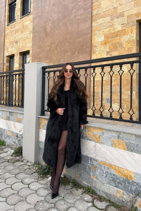 FAUX FUR LONG WOMAN COAT BLACK/ E ZEZE - 2