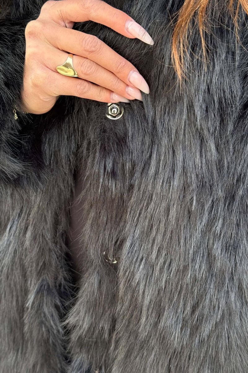 FAUX FUR LONG WOMAN COAT BLACK/ E ZEZE - 3