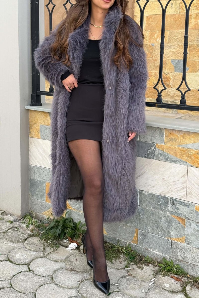 FAUX FUR LONG WOMAN COAT DARK GREY/GEE - 3