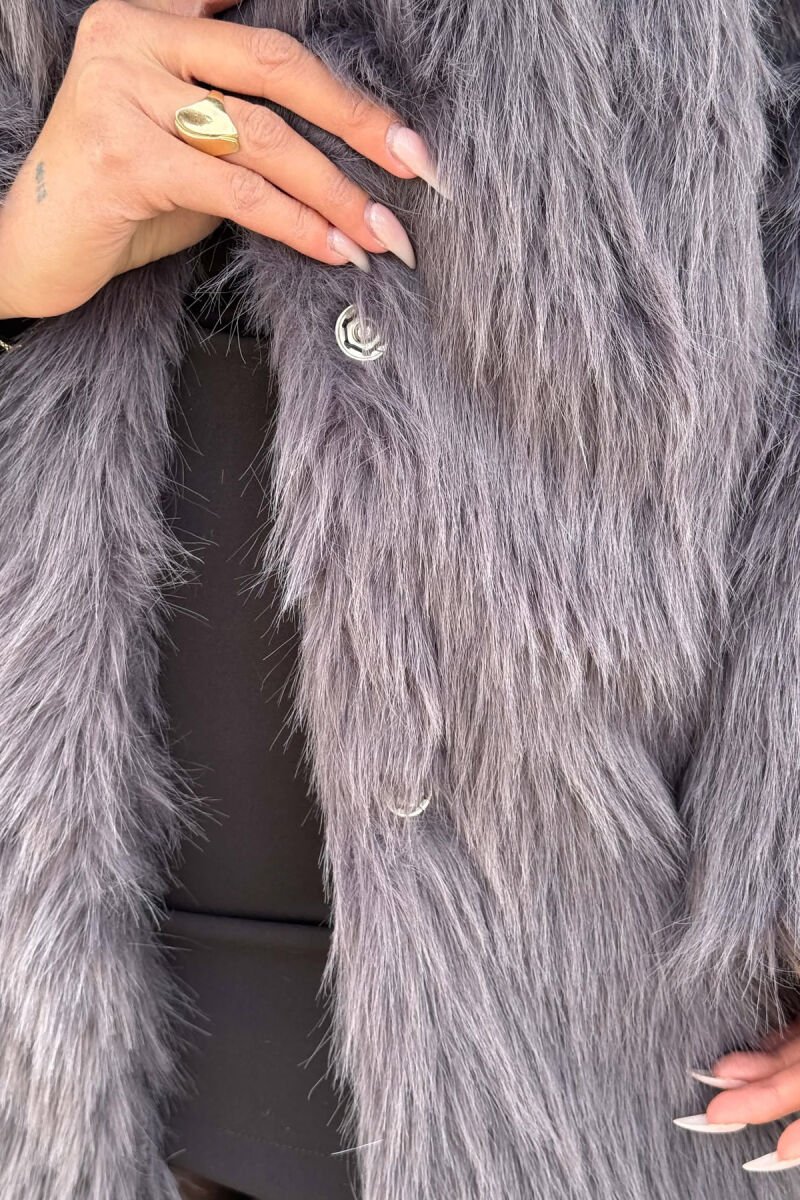 FAUX FUR LONG WOMAN COAT DARK GREY/GEE - 5