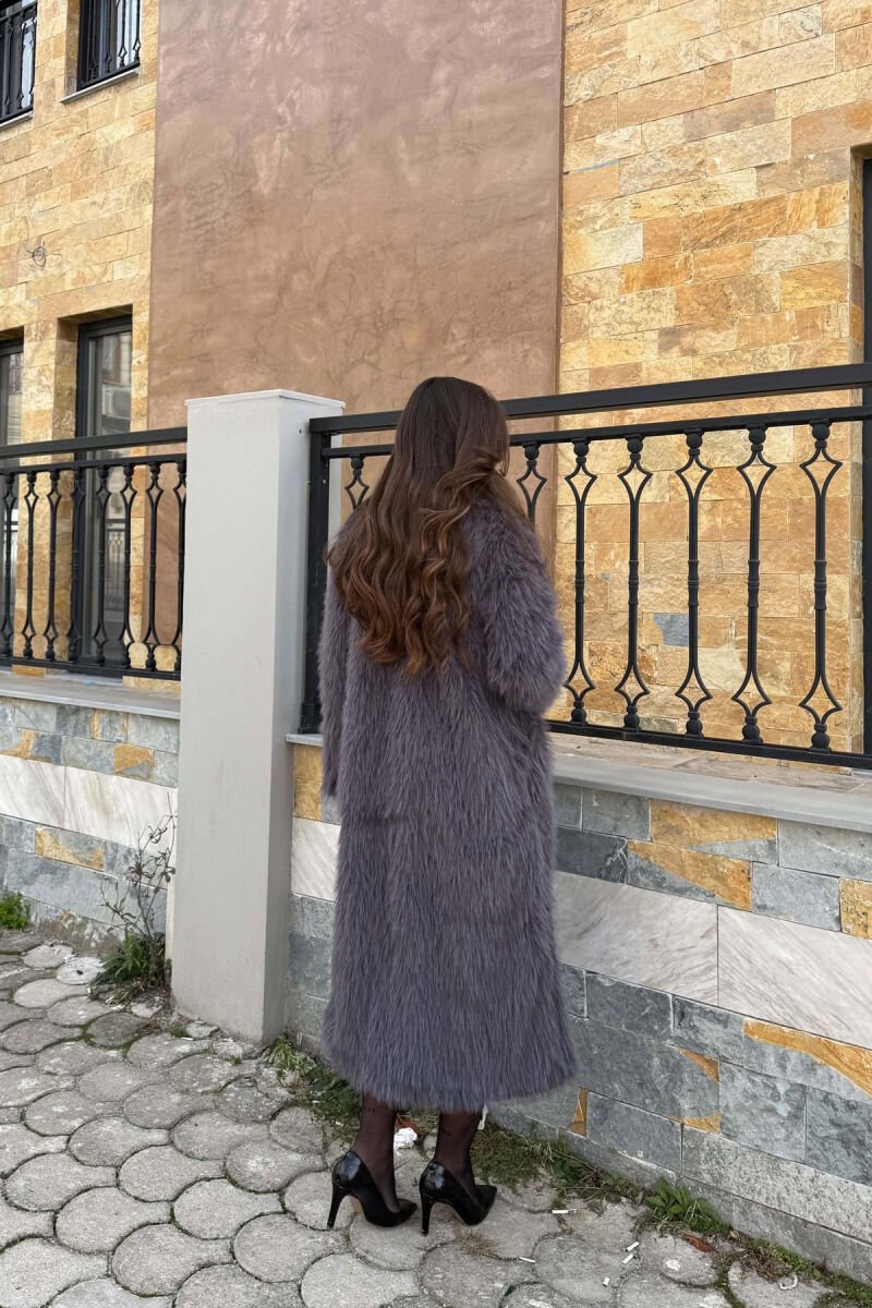FAUX FUR LONG WOMAN COAT DARK GREY/GEE - 6