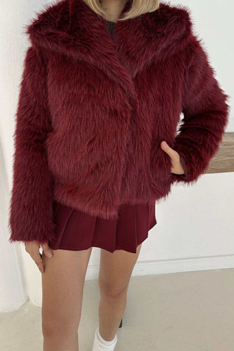 FAUX FUR ONE COLOR WOMEN JACKET BURGUNDY/VISHNJE - 2
