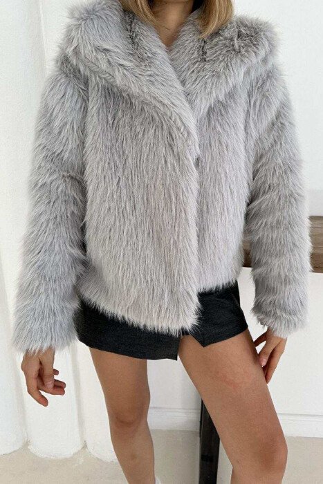 FAUX FUR ONE COLOR WOMEN JACKET GREY/GRI - 8