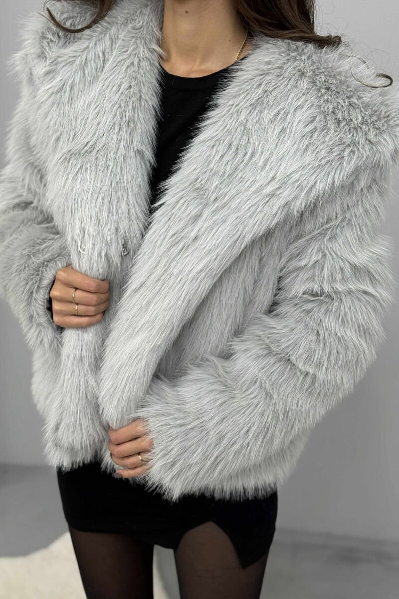 FAUX FUR ONE COLOR WOMEN JACKET GREY/GRI - 2
