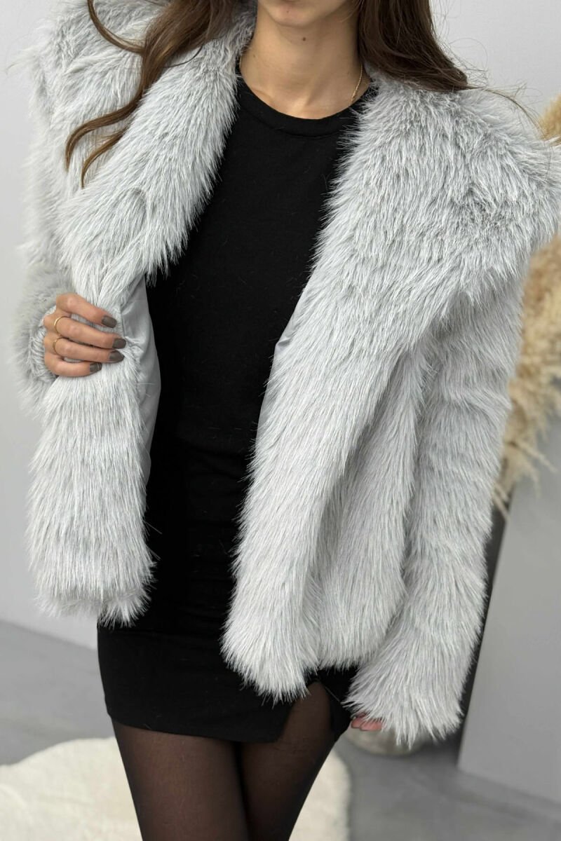 FAUX FUR ONE COLOR WOMEN JACKET GREY/GRI - 4
