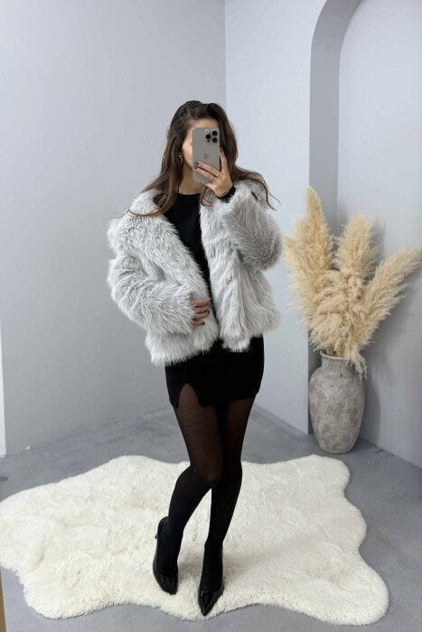 FAUX FUR ONE COLOR WOMEN JACKET GREY/GRI - 5