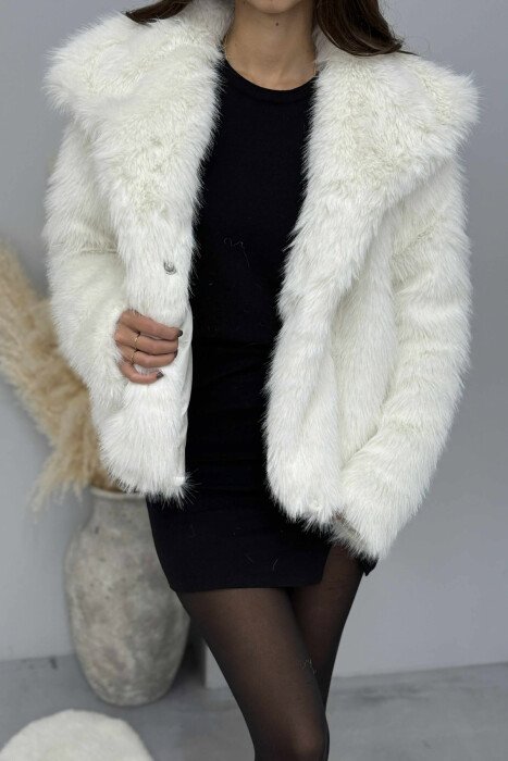 FAUX FUR ONE COLOR WOMEN JACKET WHITE-E BARDHE - 4