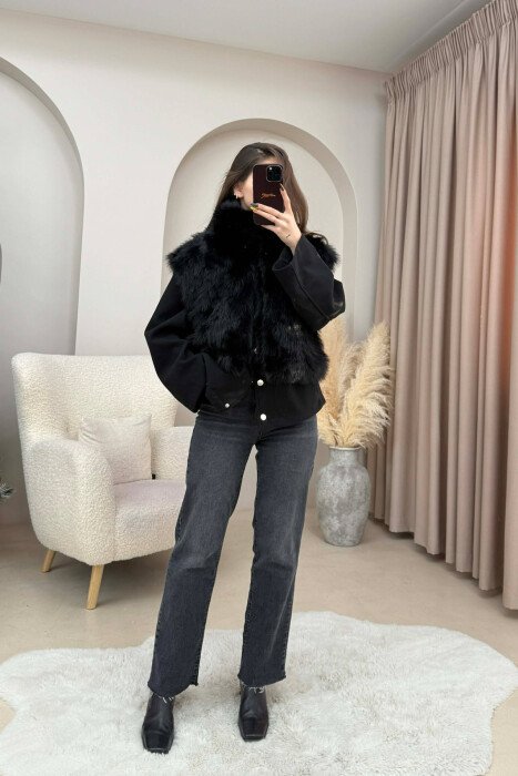 FAUX FUR ONE COLOR WOMEN VEST BLACK/ E ZEZE - 6