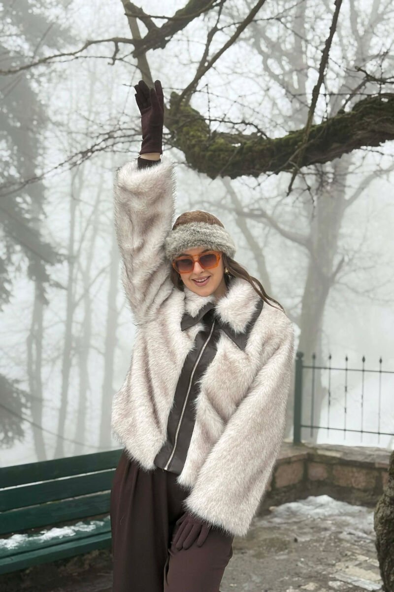 FAUX FUR ZIPPER WOMEN COAT CREAM/KREM - 3