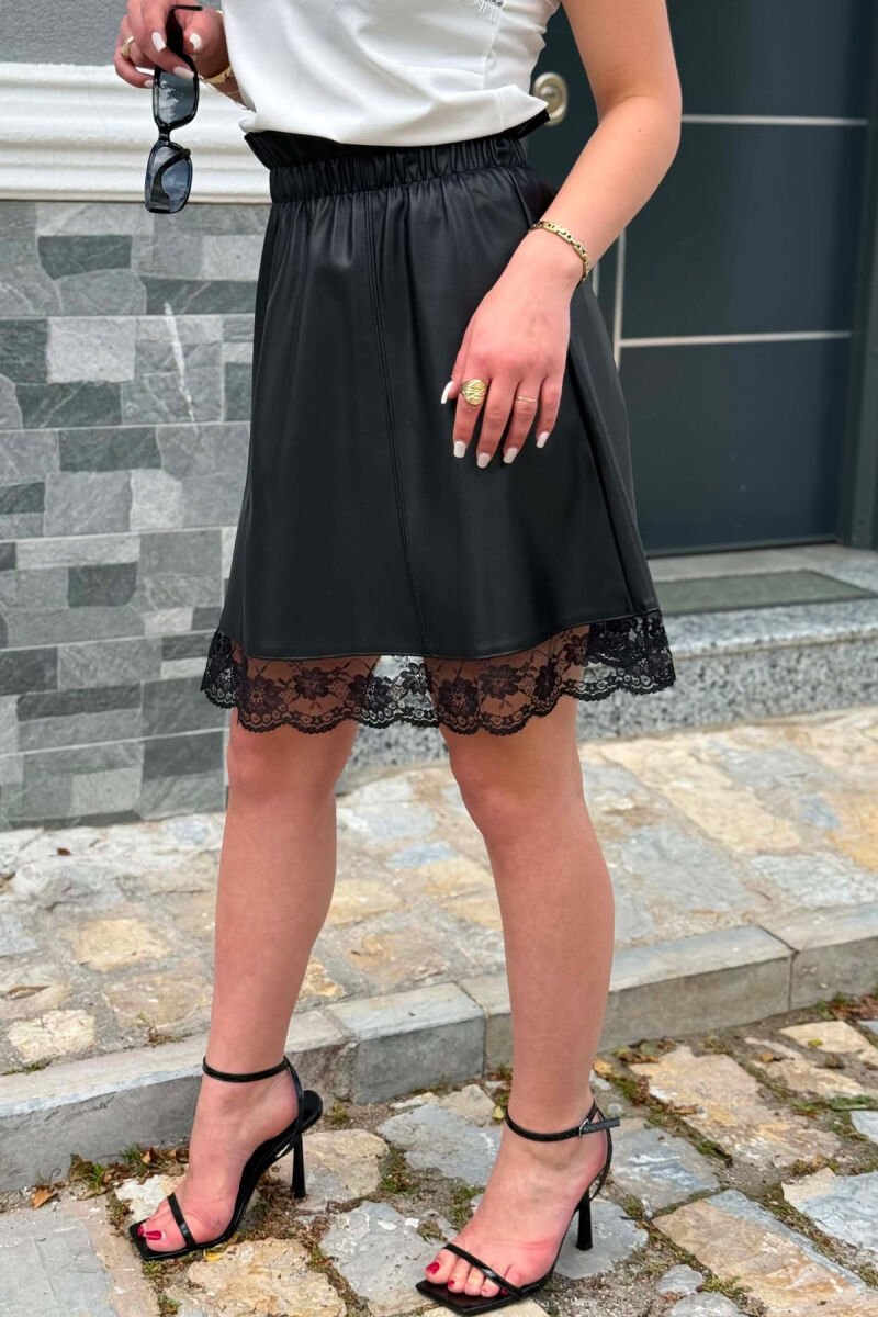 FAUX LEATHER TRIMMED WOMEN SKIRT BLACK/ E ZEZE - 6