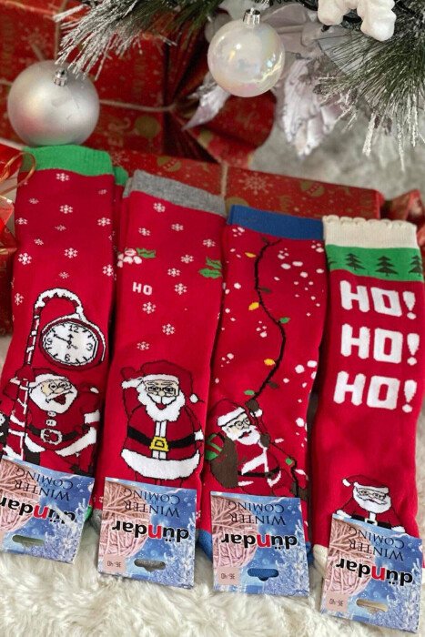 FOUR FESTIVE DESIGN CREW SOCKS RED/E KUQE - KLAUDIO FASHION
