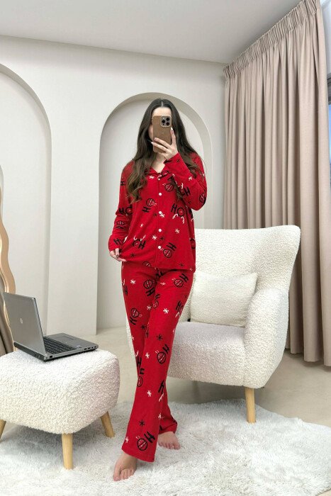FESTIVE DESIGN SHIRT+ TROUSERS WOMEN PYJAMAS RED/E KUQE - KLAUDIO FASHION