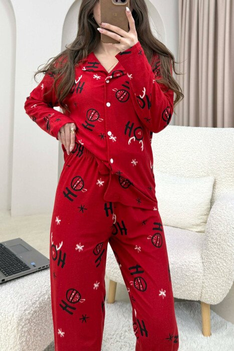 FESTIVE DESIGN SHIRT+ TROUSERS WOMEN PYJAMAS RED/E KUQE - 4