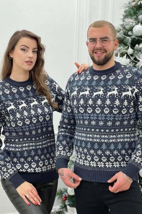 FESTIVE DESIGN UNISEX SWEATER DARK BLUE/BEE - KLAUDIO FASHION