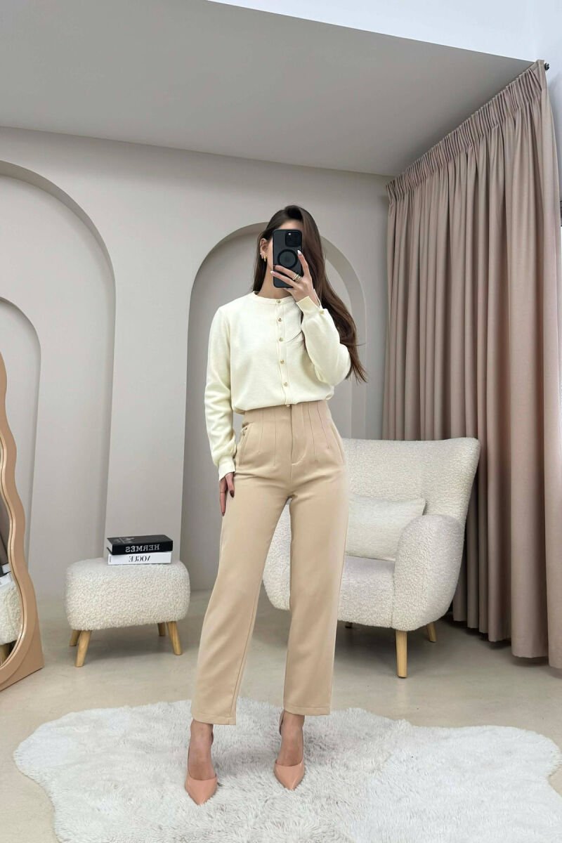 FINE-KNIT BUTTONED WOMAN CARDIGAN CREAM/KREM - 4