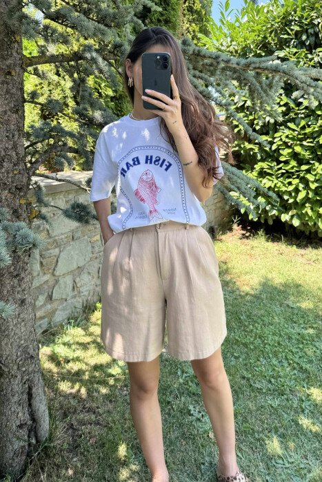 FISH IMAGE WRITTINGS WOMEN T-SHIRT WHITE-E BARDHE - KLAUDIO FASHION