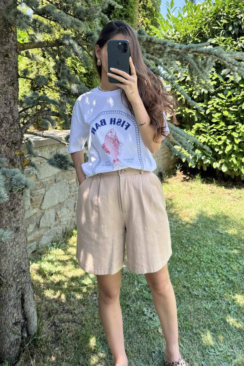 FISH IMAGE WRITTINGS WOMEN T-SHIRT WHITE-E BARDHE - 1