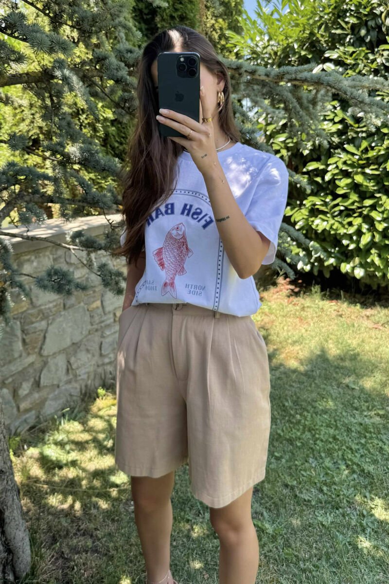FISH IMAGE WRITTINGS WOMEN T-SHIRT WHITE-E BARDHE - 2