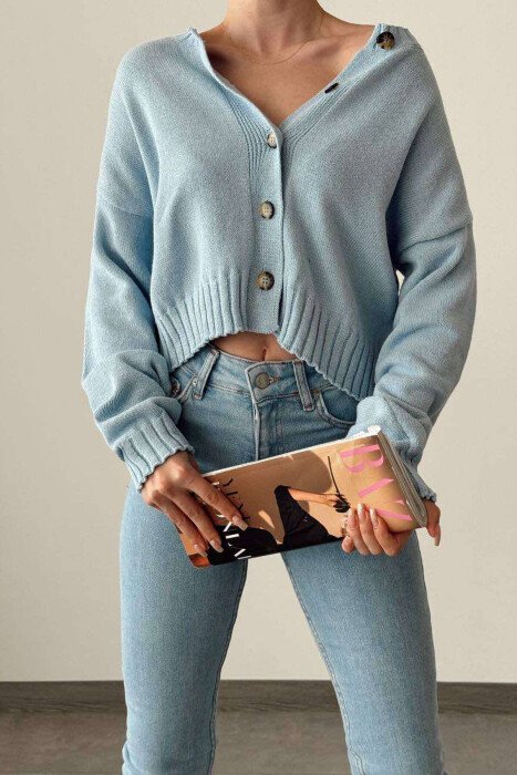 FIVE BUTTONS ONE COLOR WOMAN CARDIGAN LIGHTBLUE/BZ - KLAUDIO FASHION