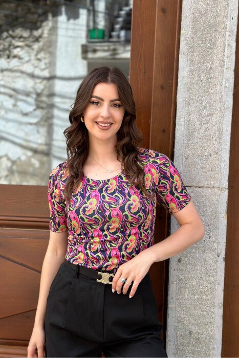 FLORAL COLORFUL WOMAN SHIRT FUCHSIA/CIKLAMI - KLAUDIO FASHION