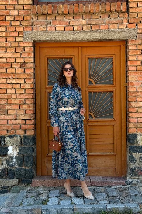 FLORAL DESIGN BELT DETAIL WOMAN DRESS MULTIPLE/SHNGJ - 1