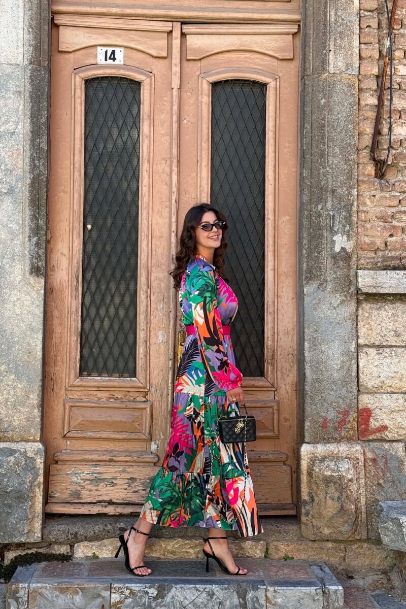 FLORAL DESIGN BELT DETAIL WOMAN DRESS MULTIPLE/SHNGJ - 2