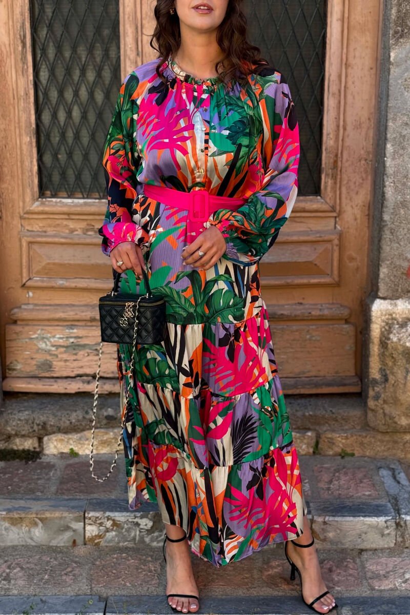 FLORAL DESIGN BELT DETAIL WOMAN DRESS MULTIPLE/SHNGJ - 4