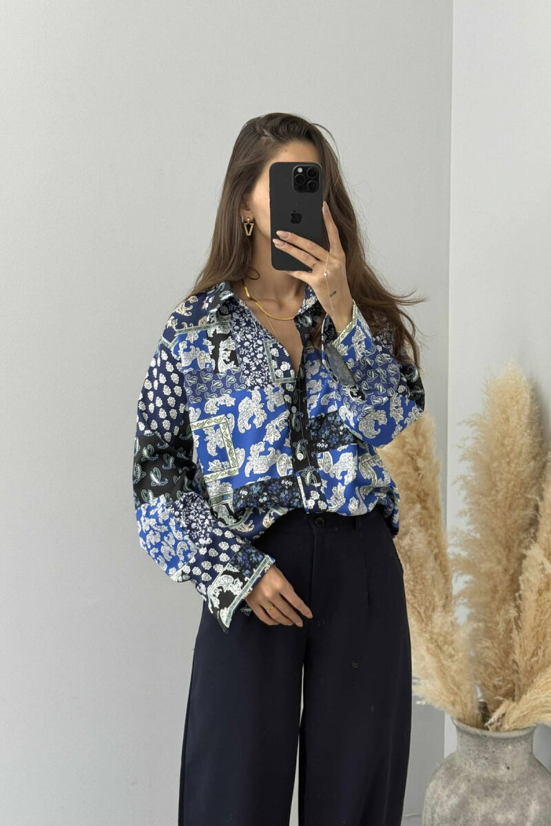 FLORAL DESIGN LONG SLEEVE WOMEN SHIRT BLUE/BLU - 2