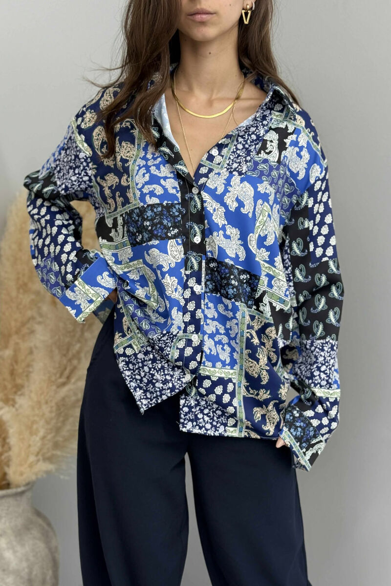 FLORAL DESIGN LONG SLEEVE WOMEN SHIRT BLUE/BLU - 5