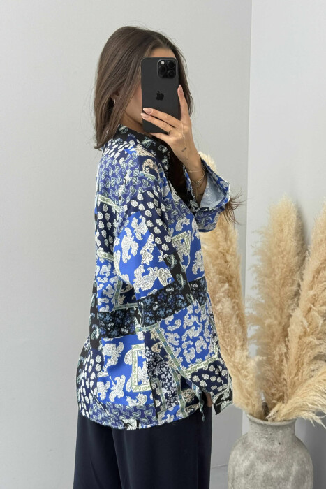 FLORAL DESIGN LONG SLEEVE WOMEN SHIRT BLUE/BLU - 8