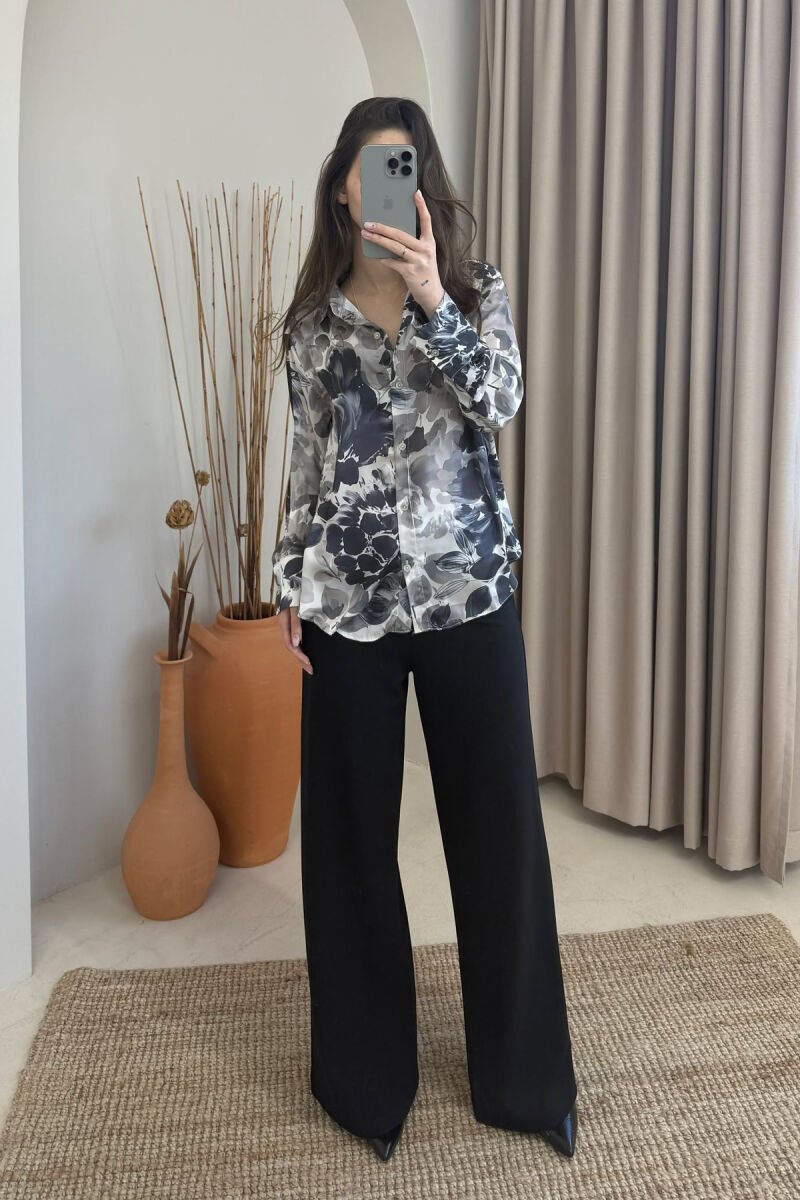 FLORAL DESIGN LONG SLEEVE WOMEN SHIRT GREY/GRI - 2
