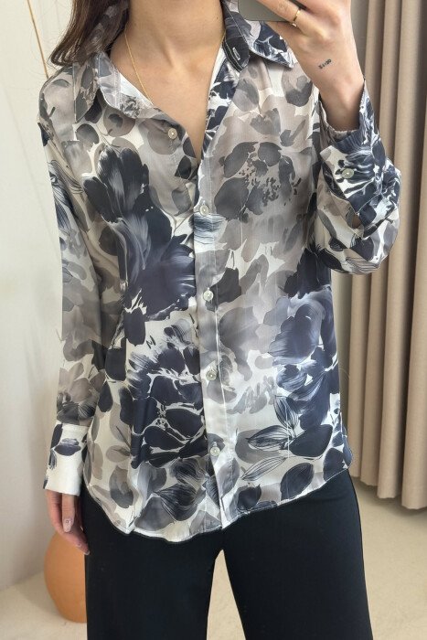 FLORAL DESIGN LONG SLEEVE WOMEN SHIRT GREY/GRI - 6