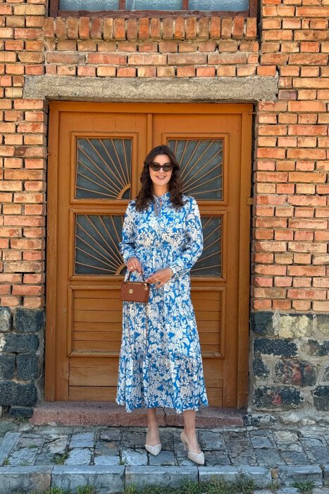 FLORAL DESIGN LONG WOMAN DRESS LIGHTBLUE/BZ - KLAUDIO FASHION