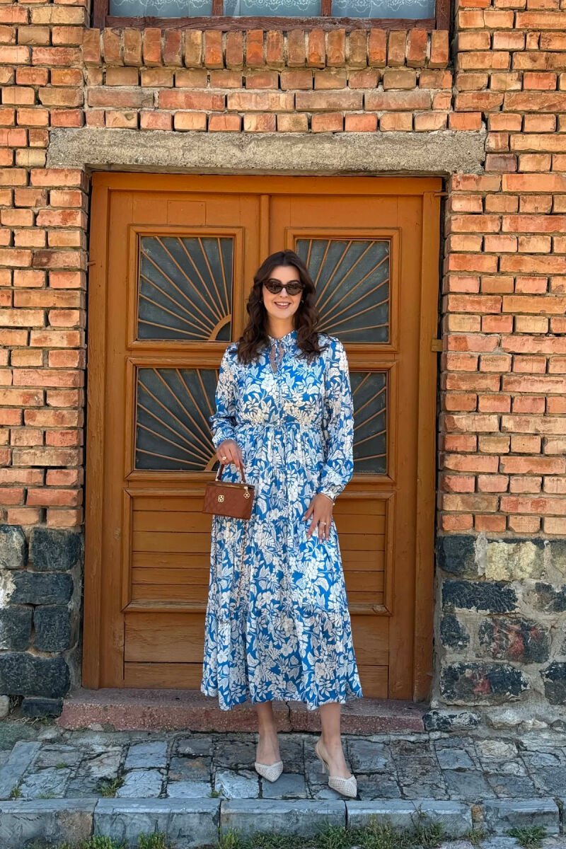 FLORAL DESIGN LONG WOMAN DRESS LIGHTBLUE/BZ - 3