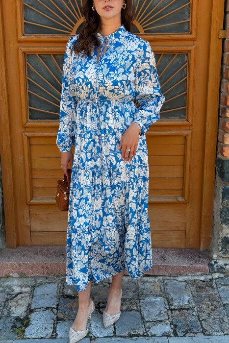 FLORAL DESIGN LONG WOMAN DRESS LIGHTBLUE/BZ - 5