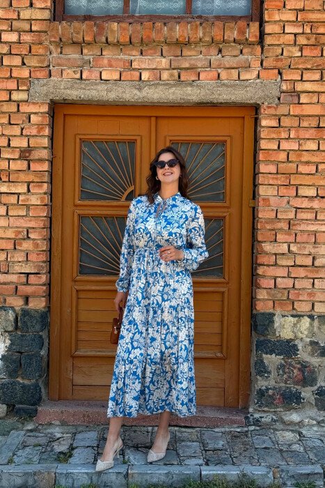 FLORAL DESIGN LONG WOMAN DRESS LIGHTBLUE/BZ - 6