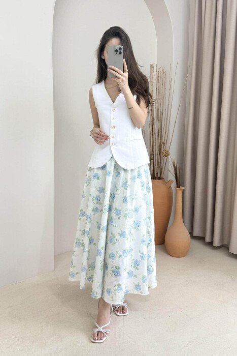 FLORAL DESIGN LONG WOMEN SKIRT WHITE-E BARDHE - 3