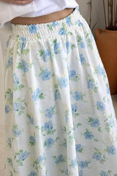 FLORAL DESIGN LONG WOMEN SKIRT WHITE-E BARDHE - 4